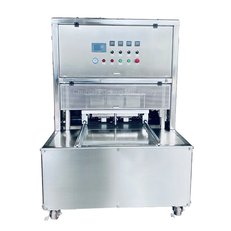 Food Vegetable Fruit Bread Meat Fish Vacuum Gas Packing Sealing Pneumatic Tray Shuttle Sealer Machine